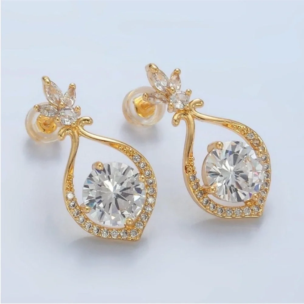 NEW 24k Gold Filled Cubic Zirconia Teardrop Dangle Earrings